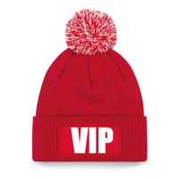 VIP muts/beanie met pompon - onesize - unisex - rood VIP muts/beanie met pompon - onesize - unisex - rood