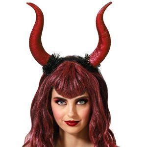 Halloween/horror verkleed diadeem/tiara - grote duivel hoorns - kunststof - dames/meisjes