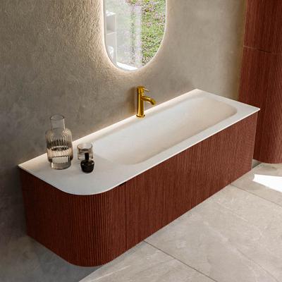 Badmeubel Mondiaz Kurve | 135 cm cm | Meubelkleur Ruby | Wastafelkleur Talc | Solid surface | Wasbak rechter zijde spoelbak | 1 kraangat