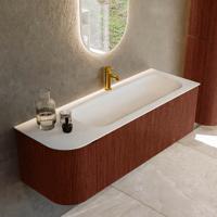 Badmeubel Mondiaz Kurve | 135 cm cm | Meubelkleur Ruby | Wastafelkleur Talc | Solid surface | Wasbak rechter zijde spoelbak | 1 kraangat