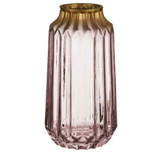 Bloemenvaas - luxe deco glas - roze transparant/goud - 13 x 23 cm