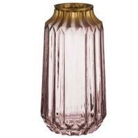 Bloemenvaas - luxe deco glas - roze transparant/goud - 13 x 23 cm - thumbnail