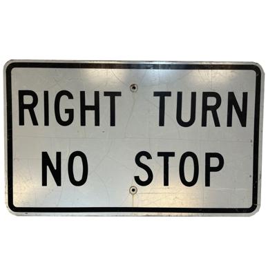 Right Turn No Stop Metalen Straatbord - Origineel