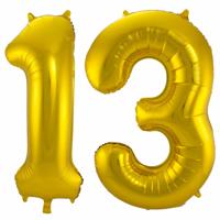 Folat Folie ballonnen - 13 jaar cijfer - goud - 86 cm - leeftijd feestartikelen - versiering