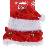 Kerstkleding voor honden kerstmuts met halsband - thumbnail