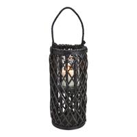 Lantaarn van wilgenvlechtwerk met windlicht van glas, natuurmateriaal, zwart (B/H/D) 18x40x18cm