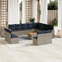 13-delige Loungeset met kussens poly rattan grijs