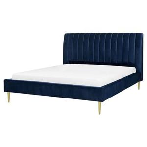 Beliani - MARVILLE - Tweepersoonsbed - Blauw - 160 x 200 cm - Fluweel