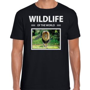 Leeuw t-shirt met dieren foto wildlife of the world zwart voor heren