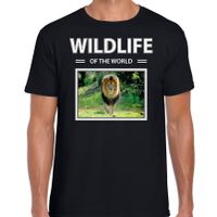 Leeuw t-shirt met dieren foto wildlife of the world zwart voor heren - thumbnail