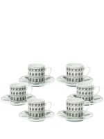 Fornasetti service à café de 6 tasses imprimées - Blanc