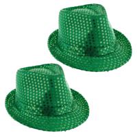 Carnaval verkleed Trilby hoedje met glitter pailletten - 2x - groen - polyester - heren/dames