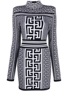 Balmain robe en maille à motif monogrammé en jacquard - Blanc