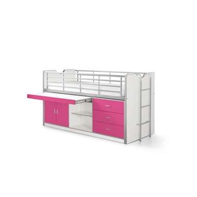 Vipack halfhoogslaper Bonny met uitschuifbaar bureau - fuchsia - 116x96x207 cm - Leen Bakker