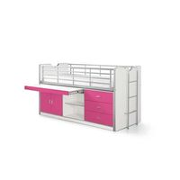 Vipack halfhoogslaper Bonny met uitschuifbaar bureau - fuchsia - 116x96x207 cm - Leen Bakker