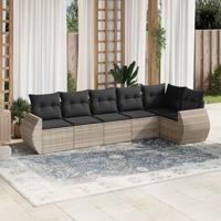 6-delige Loungeset met kussens poly rattan lichtgrijs
