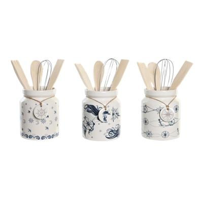 Pot voor Keukengerei DKD Home Decor Metaal Dolomite Hout MDF 12 x 12 x 25 cm (3 Stuks)