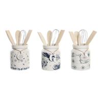Pot voor Keukengerei DKD Home Decor Metaal Dolomite Hout MDF 12 x 12 x 25 cm (3 Stuks)