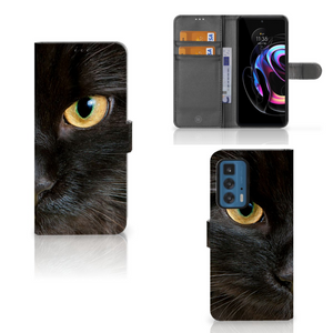 Motorola Edge 20 Pro Telefoonhoesje met Pasjes Zwarte Kat