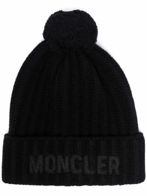 Moncler bonnet à détail de pompon - Bleu