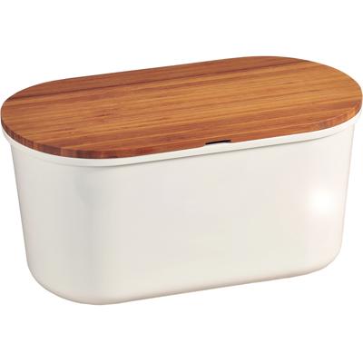 Witte broodtrommel met bamboe snijplank deksel - 21 x 37 x 18 cm - Keuken