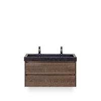 Dante Badmeubelset 100 cm - Tabacco - Wastafel Hardsteen Wit Lucca 2 kraangaten