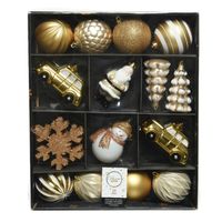 25x stuks kerstballen en kersthangers figuurtjes goud met wit kunststof - Kersthangers - thumbnail