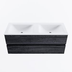 MONDIAZ VICA 120cm badmeubel onderkast Antracite 2 lades. Wastafel CLOUD dubbel 2 kraangaten, kleur Talc.