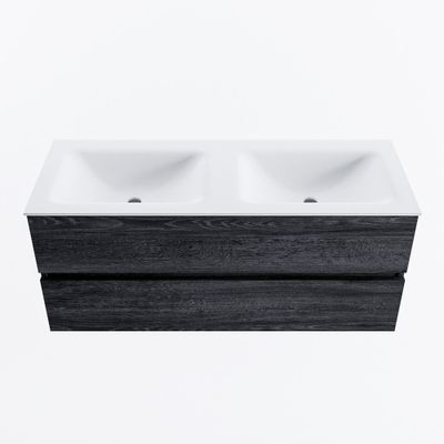 MONDIAZ VICA 120cm badmeubel onderkast Antracite 2 lades. Wastafel CLOUD dubbel 2 kraangaten, kleur Talc.