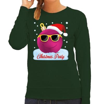 Foute kersttrui - sweater - groen - Chirstmas party - roze coole kerstbal - voor dames