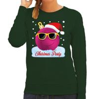 Foute kersttrui - sweater - groen - Chirstmas party - roze coole kerstbal - voor dames