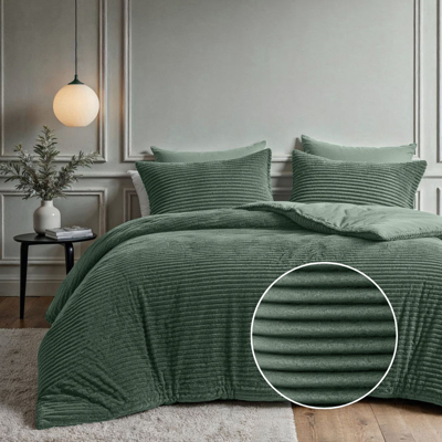 Dekbedovertrek Teddy Rib - Lits-Jumeaux (240x220 Cm) - Groen Microvezel Teddy - Strepen - Fresh And Co - Dekbed-Discounter.nl