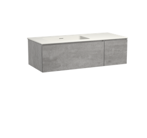 Storke Edge zwevend badmeubel 120 x 52 cm beton donkergrijs met Mata asymmetrisch linkse wastafel in mat witte solid surface