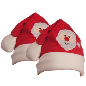 Baby kerstmuts - 2x st - rood met kerstman - polyester - voor baby/peuter 12-24 maanden