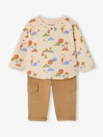 Babyset baby jongen T-shirt broek beige, bedrukt