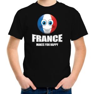 France makes you happy landen t-shirt Frankrijk zwart voor kinderen met Emoticon