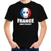 France makes you happy landen t-shirt Frankrijk zwart voor kinderen met Emoticon