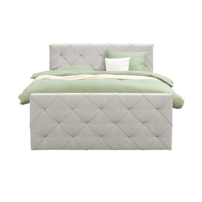 Leen Bakker - Boxspring Met Voetbord Liv Geruit - Ecru - 140x200 Cm - Slanke Poot - Stof - Crème