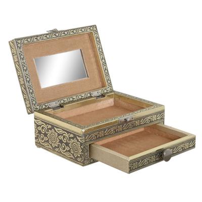 ITEM Sieradenkistje Dubai - 17x12x8 cm - champagne goud - met spiegel - 1 vak en lade