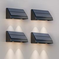 4x Mikey - Solar Wandlamp - Downlight - 3000K Warm wit - Zwart - Schuttingverlichting op zonne energie