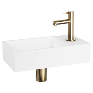 Fonteinset Differnz Solid Solid Surface 36x18.5x9 cm Wit Met Rechte Kraan Mat Goud