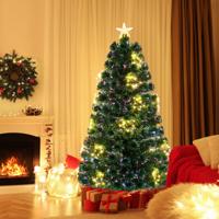 150/180 cm Kunstkerstboom met Glasvezel Lichtslinger 24/36 Warmwitte Lampjes 170/230 Takuiteinden Topster Metalen Standaard