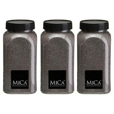 Mica Decorations decoratie zand - 3x - 650ml - donkergrijs - hobby zandkorrels - sierzand