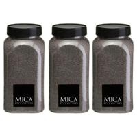 Mica Decorations decoratie zand - 3x - 650ml - donkergrijs - hobby zandkorrels - sierzand