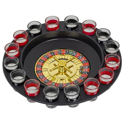 Roulette drankspel - kunststof - D30 x H7 cm - set met wiel - shots - casino spel