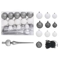 VidaXL 61-delige kerstballenset met piek en 150 led&apos;s wit en grijs