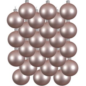 24x Lichtroze glazen kerstballen 8 cm mat