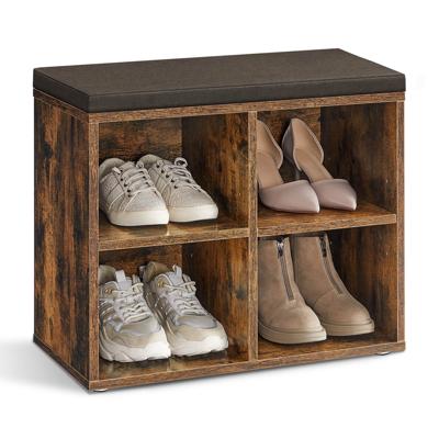 Schoenenbank met opbergruimte en verstelbare planken, Vintagebruin + Kastanjebruin / 30,5 x 59,6 x 48 cm