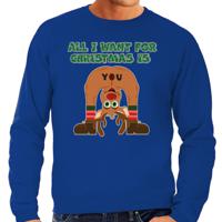 Foute Kersttrui/sweater voor heren - All I Want is - blauw - blote kont - rendier