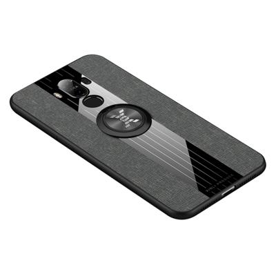 Voor Huawei mate 9 XINLI stiksels doek Textue schokbestendig TPU beschermhoes met ring houder (grijs)